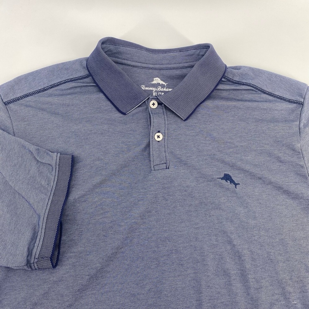 Tommy Bahama Mens XL Blue Textured Polo Shirt Short Sleeve Golf Business Casual